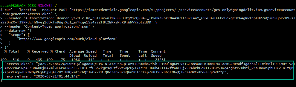 Google ADC with short-lived credential